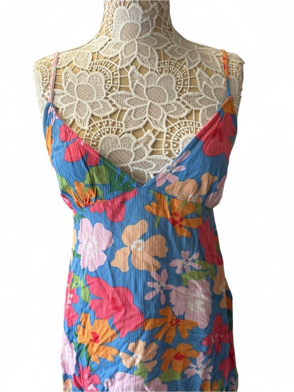 Billabong Blue Floral Midi Dress with Pink, Orange & Yellow Flowers - Picture 2 of 5